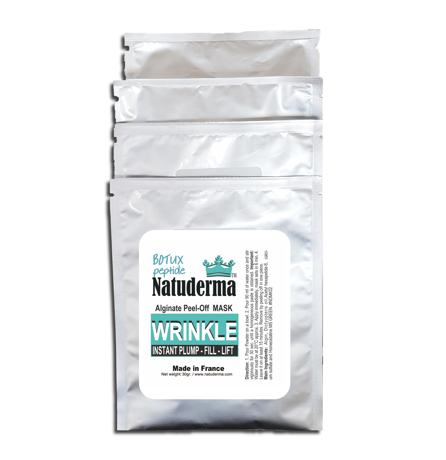 Jelly Mask - Natuderma Peel Off Face Mask, Wrinkle Defy, French Facial Masks, Blue, Box of 4.