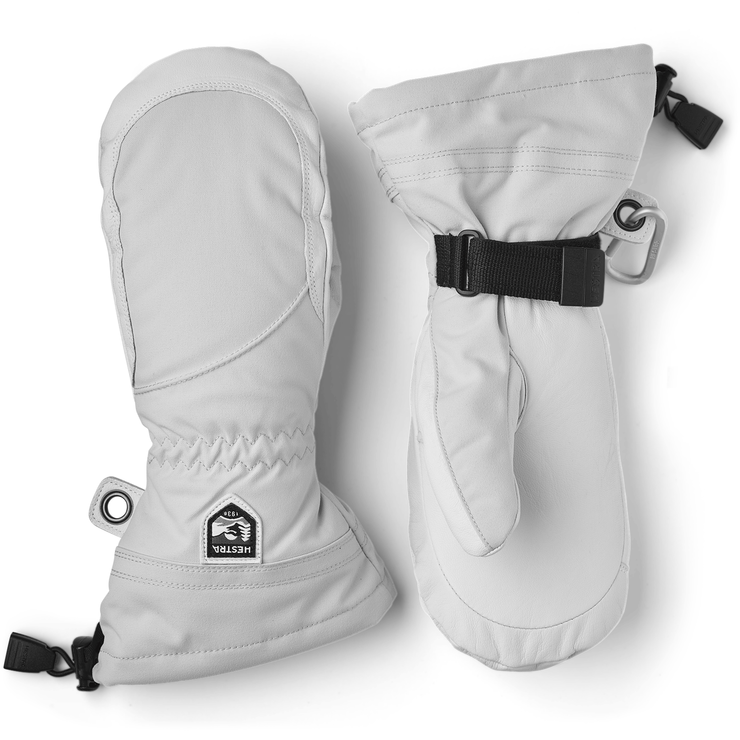 1 Womens Army Leather Heli Ski Mittens - 6 / Misty Gray/Off White
