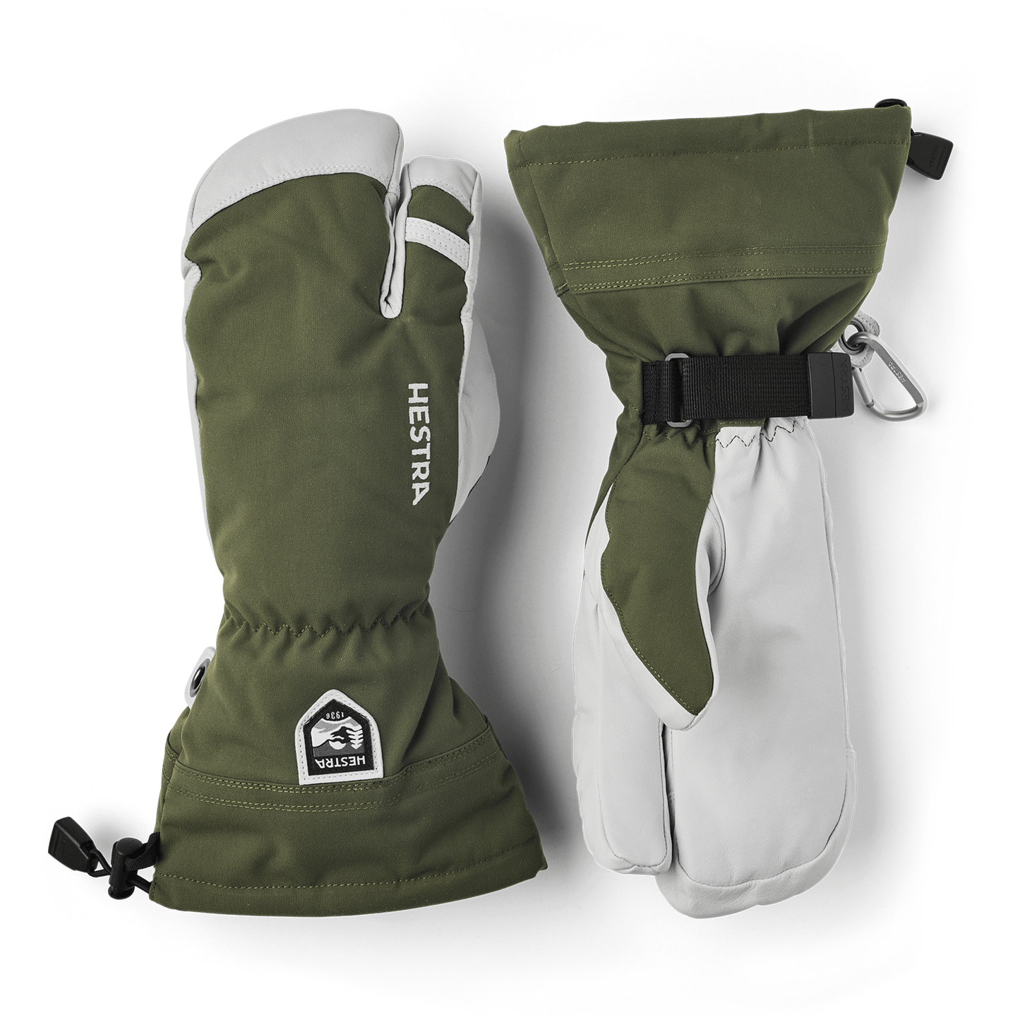 1 Army Leather Heli Ski 3-Finger Mittens - 6 / Olive