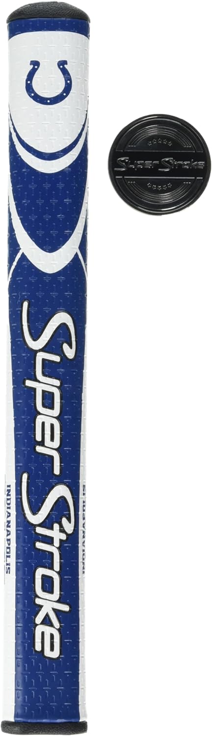 SuperStroke NFL Traxion Tour Putter Grip, Indianapolis Colts (Standard) | Improves Feedback and Tackiness | Reduces Taper to Minimize Grip Pressure | Polyurethane Outer Layer