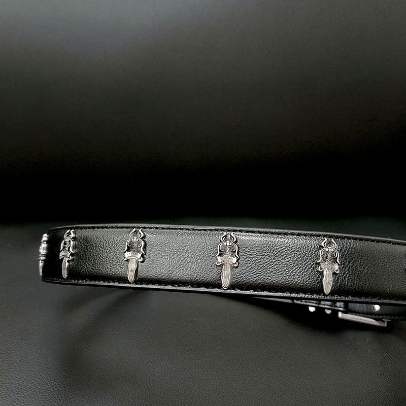 Cowhide Carved Roller Handmade 925 Sterling Silver Sword Retro Punk Belt