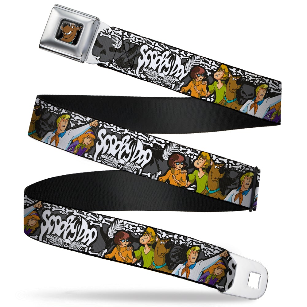 Scooby Doo Face Full Color Black - Scooby Doo Group Pose/Bones Webbing Seatbelt Belt-FRONT