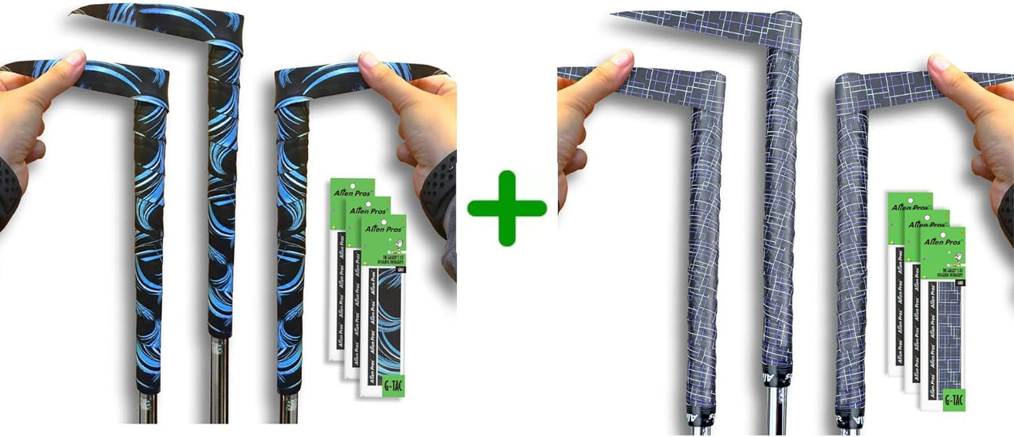 ALIEN PROS 6 Pack Blue Waves & Puzzles Mix Golf Grip Wrapping Tapes - ReGrip in 1 Minute
