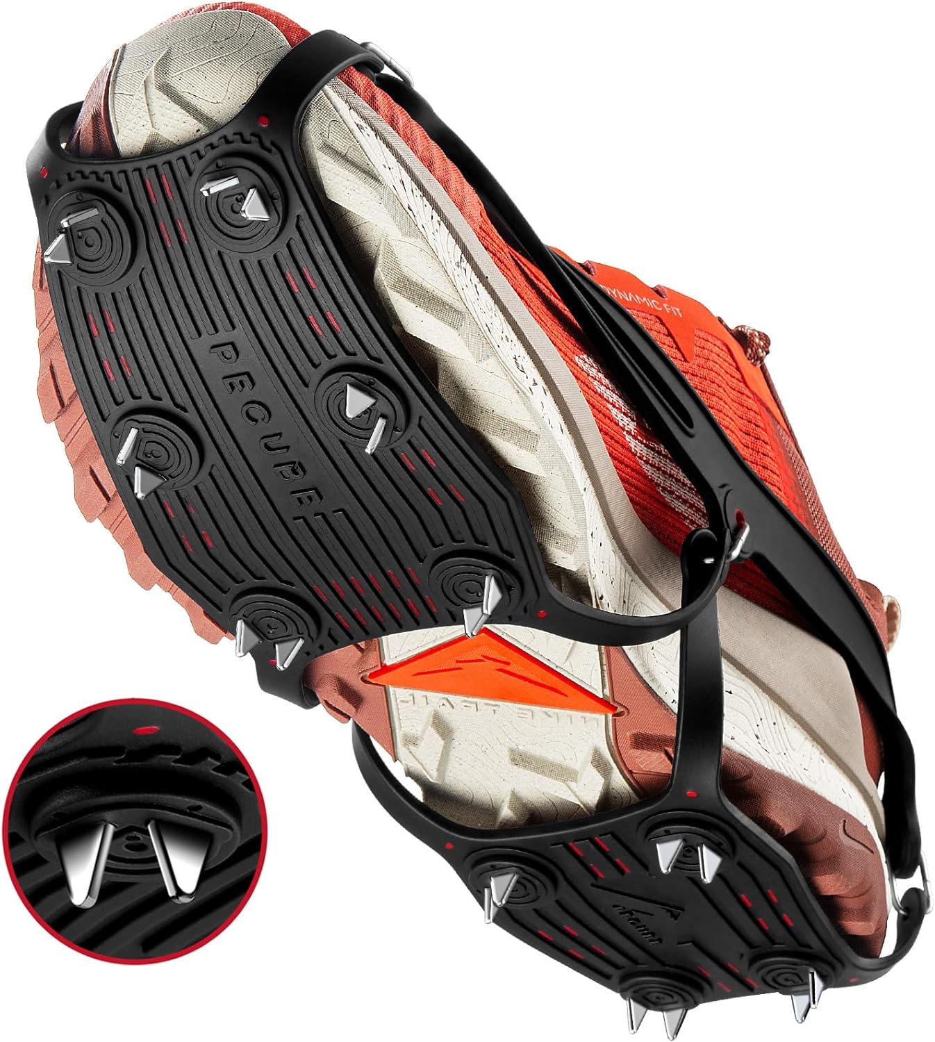 Ice Cleats for Shoes and Boots Men Women Trail Running 20 Stainless Steel Spikes Anti-Slip Footwear Traction Cleats Snow Grips Crampons for Hiking Ice Fishing Walking on Snow