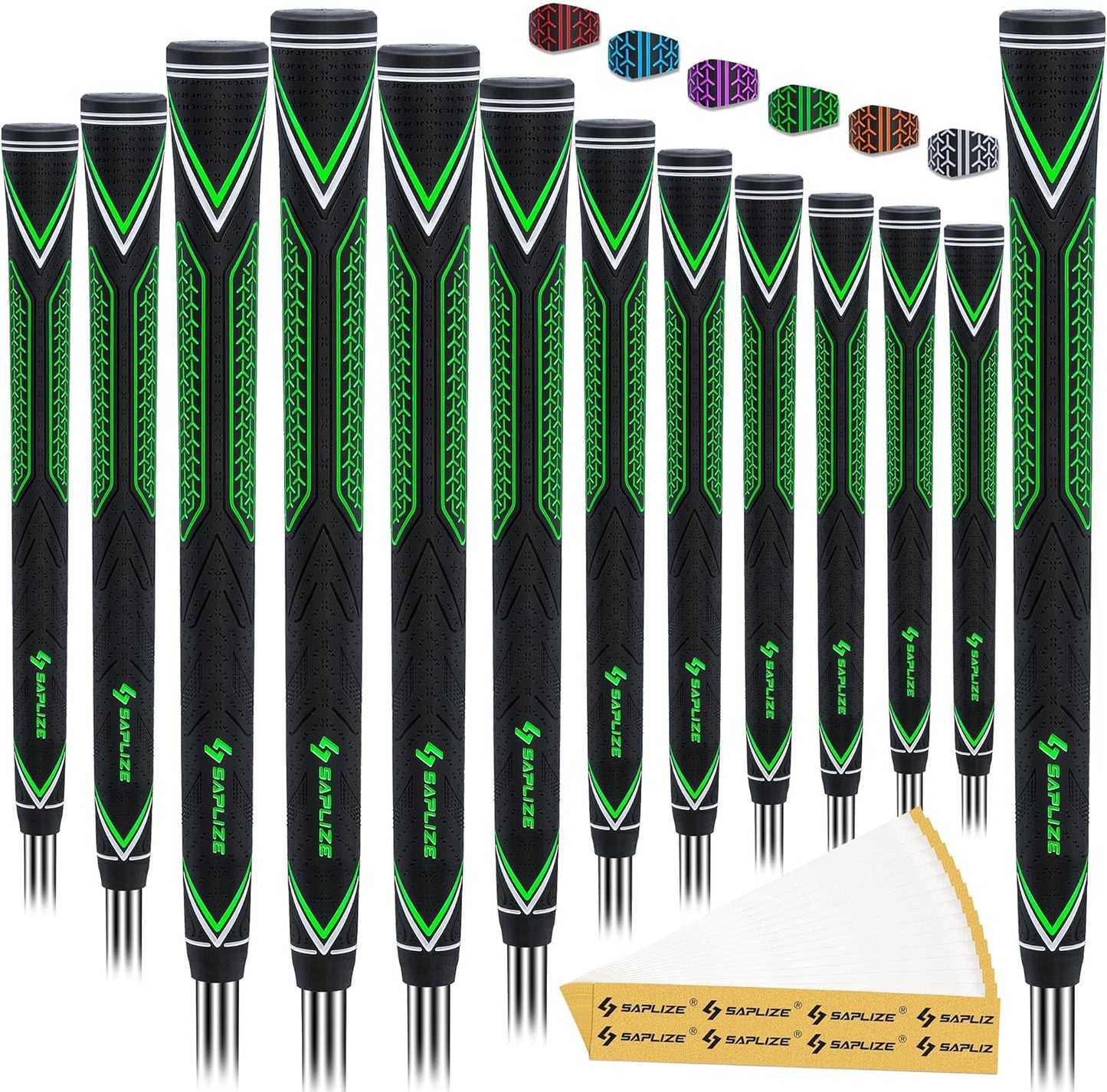 SAPLIZE High-Performance Rubber Golf Grips 13 Pack, High Shock Absorption, Non-Slip, Choose from 13 Grips with 15 Tapes or 13 Grips with All Kits, Available in Standard/Mid/Jumbo Sizes, CC10 Series