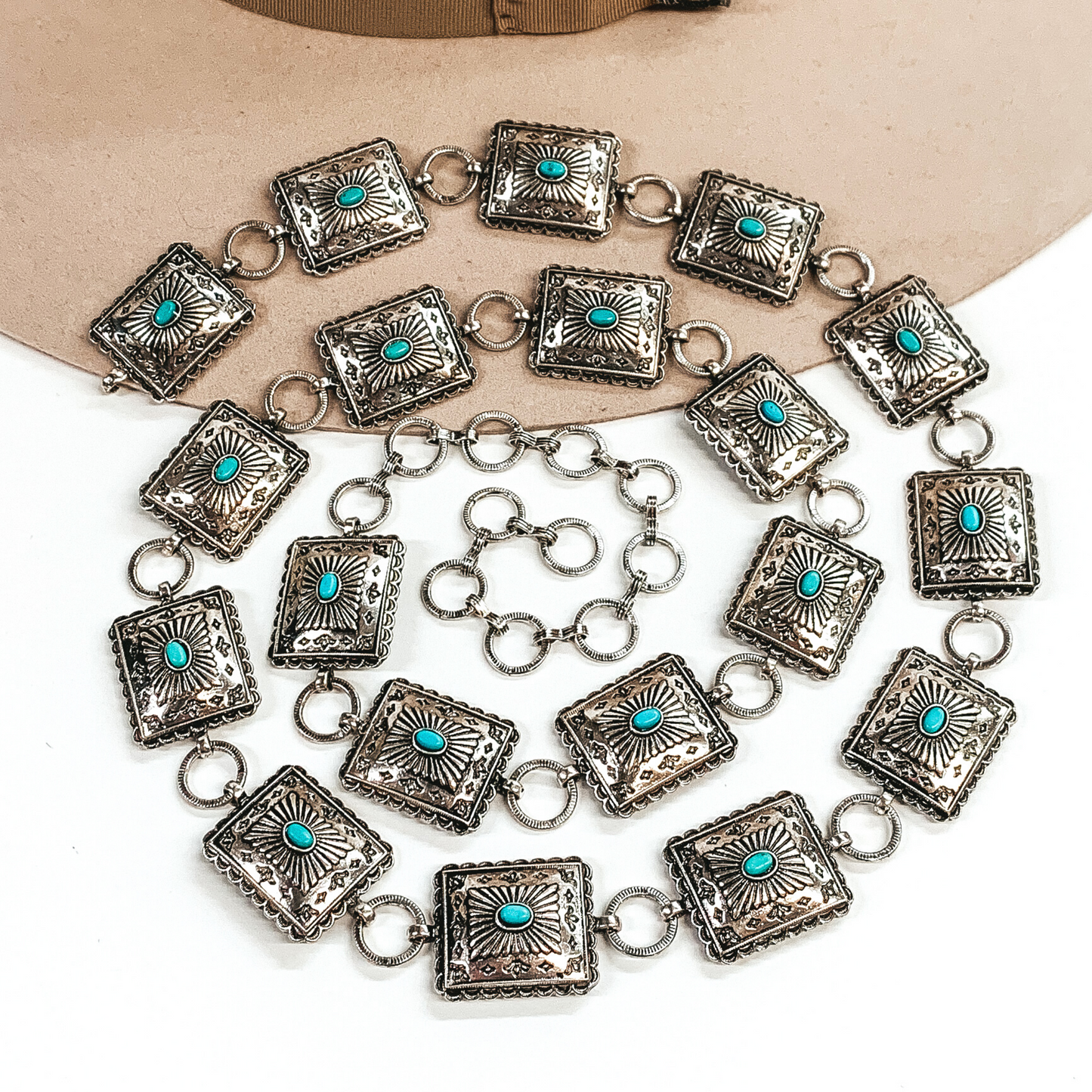 Western Skies Square Concho Belt in Silver Tone
