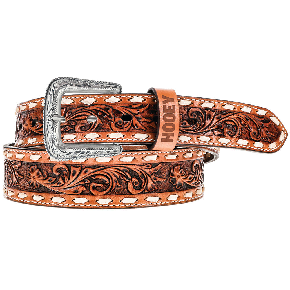 "Tuff" Hand Tooled Floral Filigree Natural / Ivory Belt