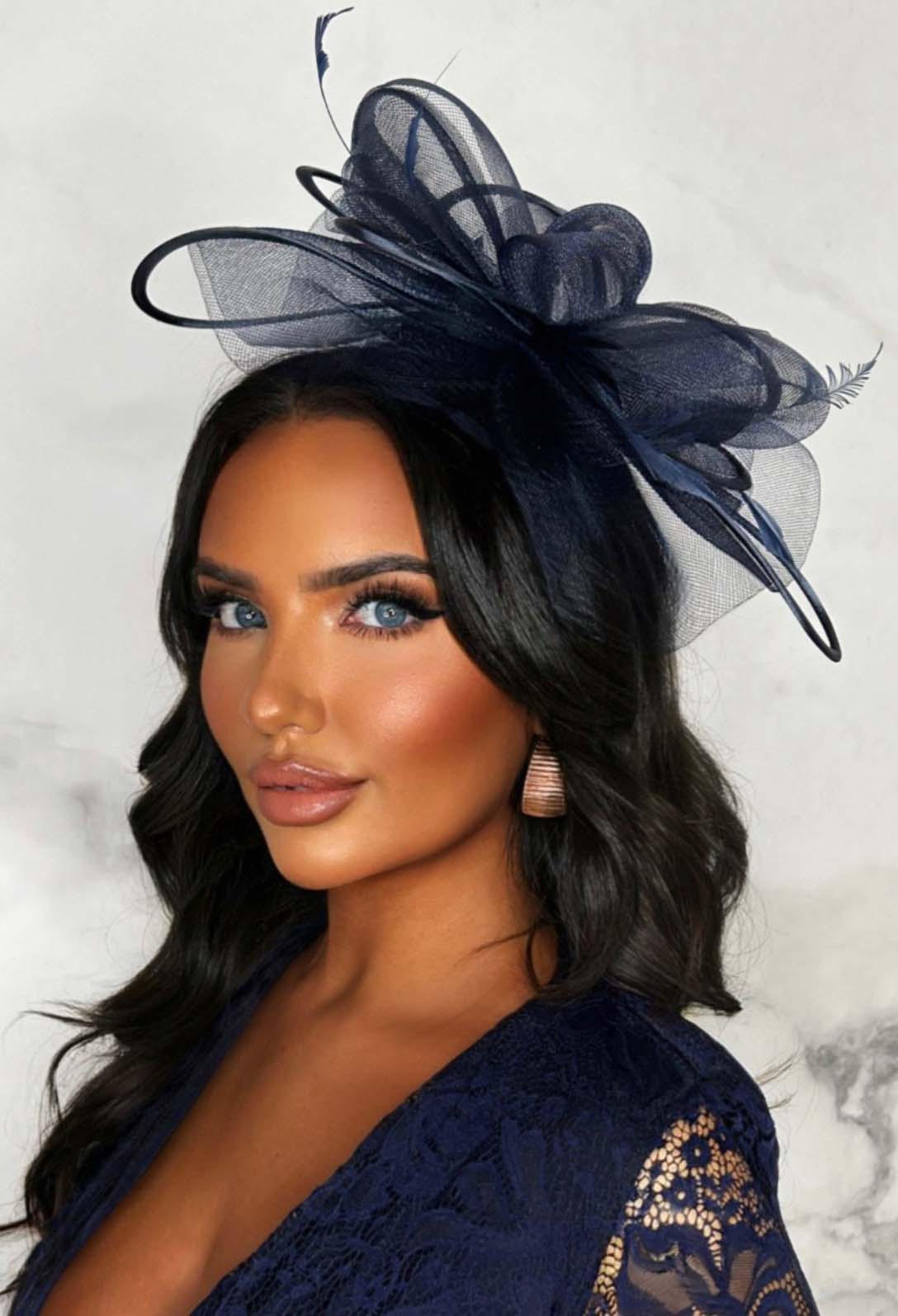Romantic Heart Navy Veil Fascinator