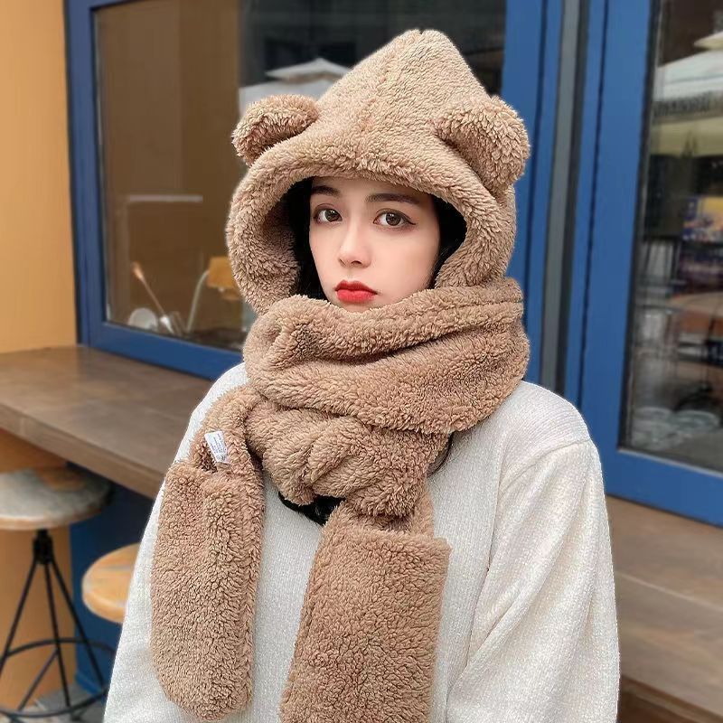 New Cute Bear Ear Hat Scarf Gloves Set