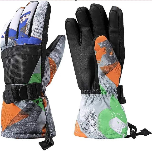 Winter Waterproof Ski Gloves Golden Pattern