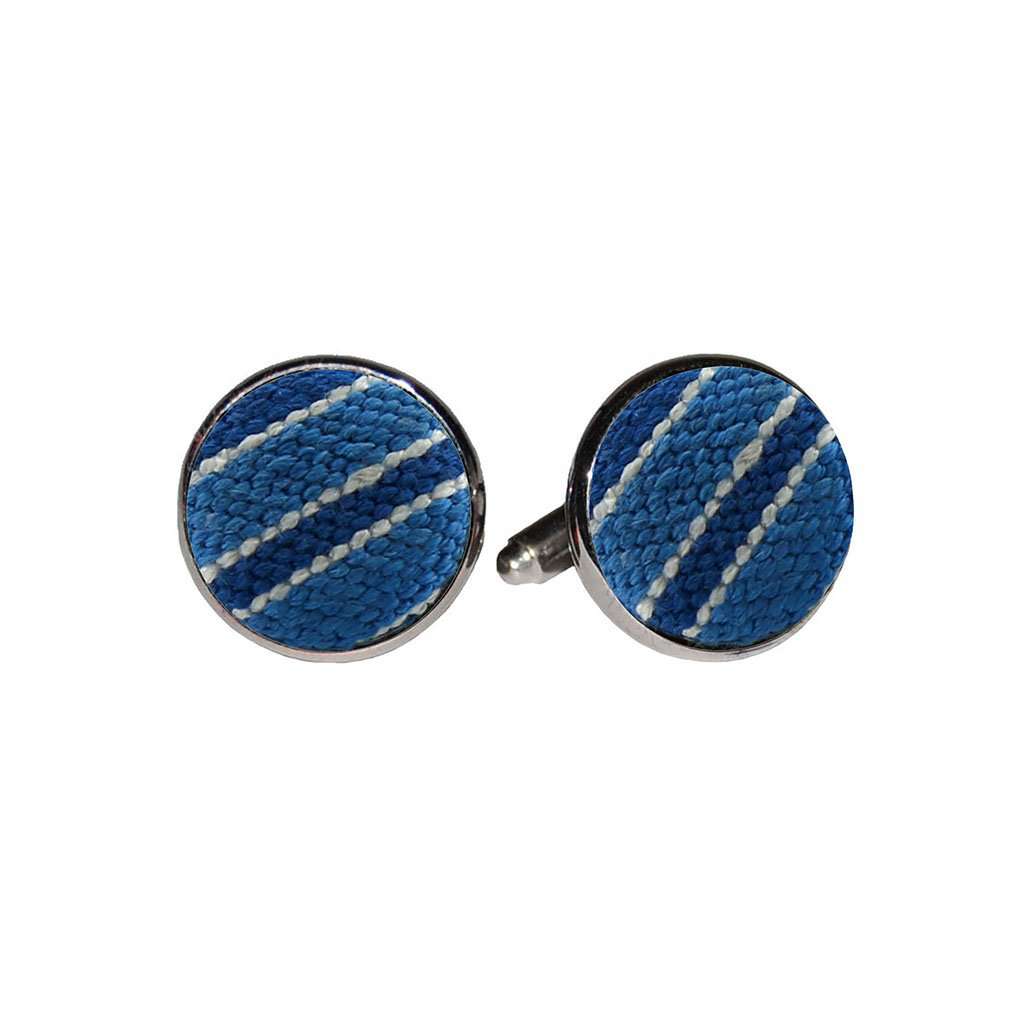 Stripe Needlepoint Cufflinks in Cornflower & Blue by Smathers & Branson
