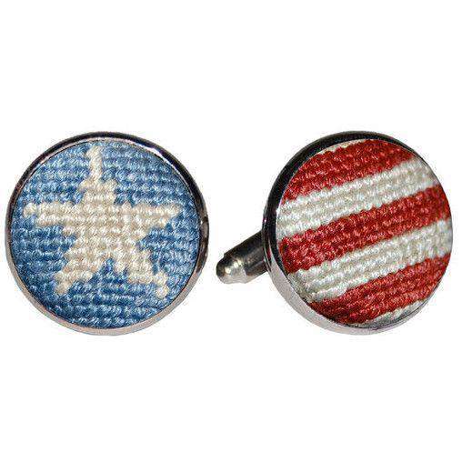 Stars and Stripes Needlepoint Cufflinks in Red, White and Blue by Smathers & Branson