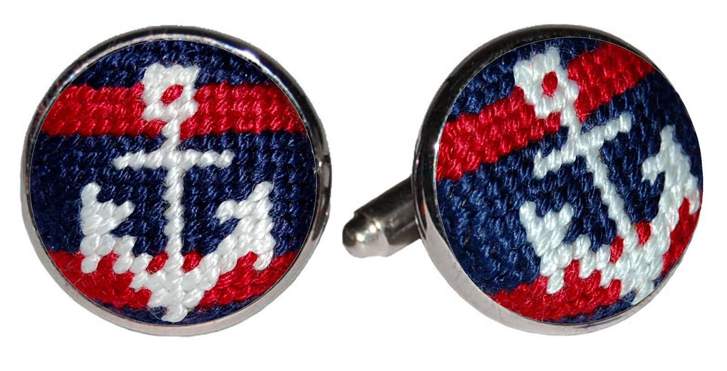Striped Anchor Needlepoint Cufflinks by Smathers & Branson
