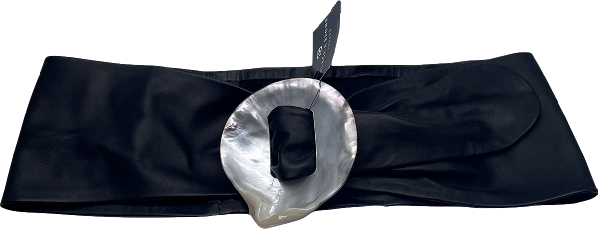 Black & Brown London Mother Of Pearl Soft Leather Waist Belt In Black UK S