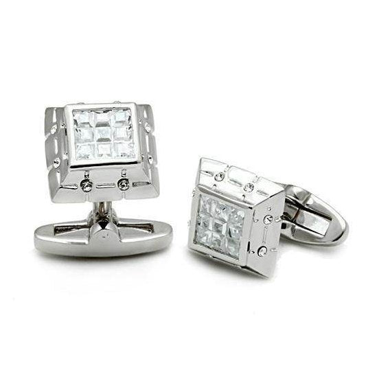 Men's Accessories - Cufflinks Men's Cufflinks - LO2306 - Rhodium Brass Cufflink with AAA Grade CZ in Clear
