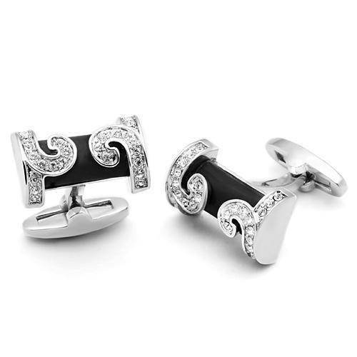 Men's Accessories - Cufflinks Men's Cufflinks - LO2630 - Rhodium Brass Cufflink with Top Grade Crystal in Clear