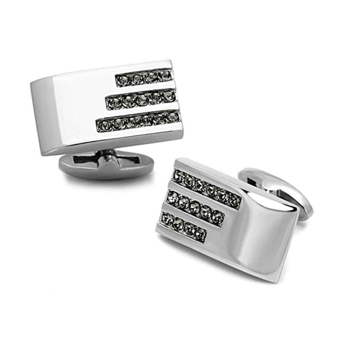 Men's Accessories - Cufflinks Men's Cufflinks - TK1241 - High polished (no plating) Stainless Steel Cufflink with Top Grade Crystal in Black Diamond