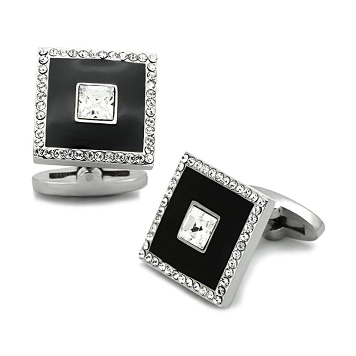 Men's Accessories - Cufflinks Men's Cufflinks - TK1242 - High polished (no plating) Stainless Steel Cufflink with Top Grade Crystal in Clear