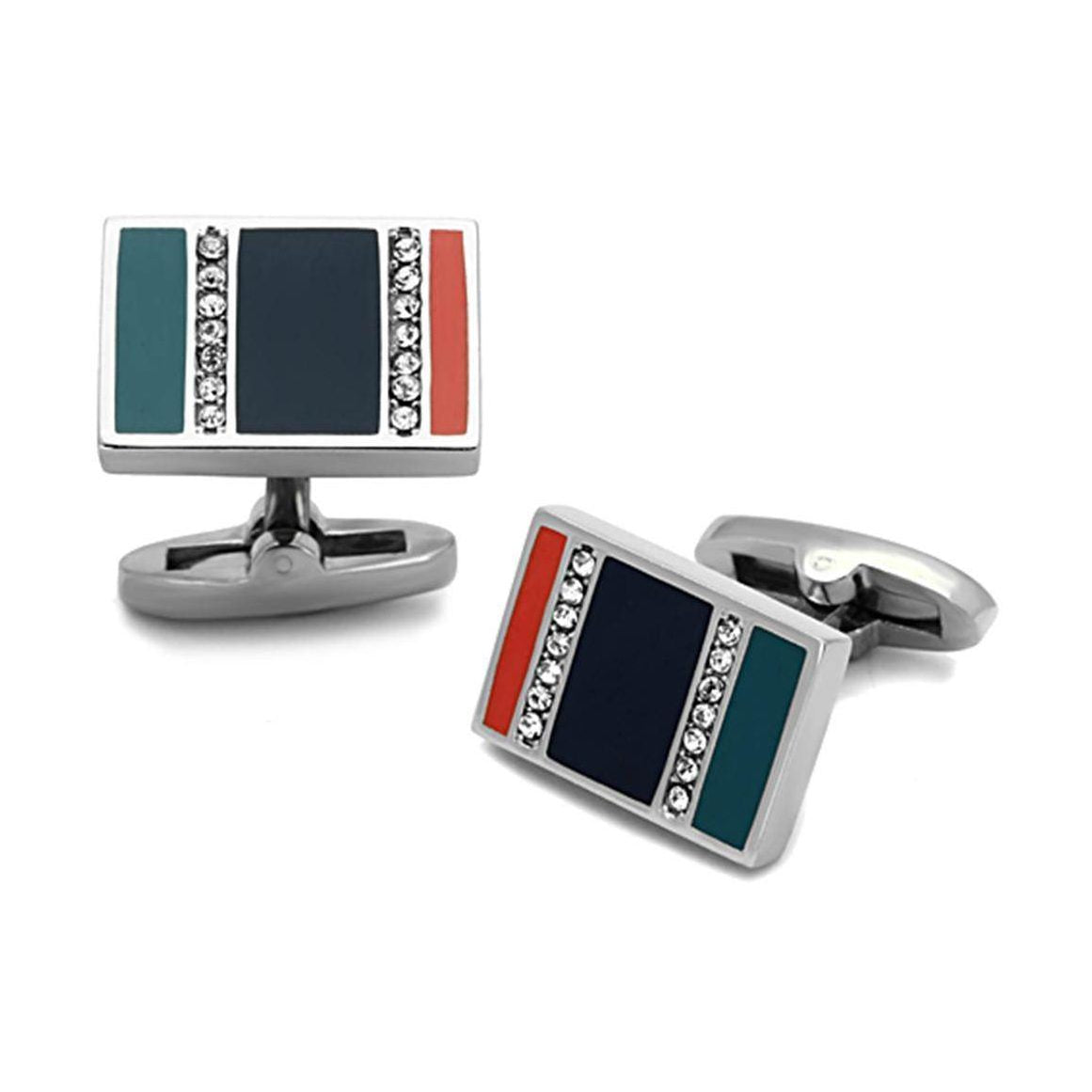 Men's Accessories - Cufflinks Men's Cufflinks - TK1245 - High polished (no plating) Stainless Steel Cufflink with Top Grade Crystal in Clear