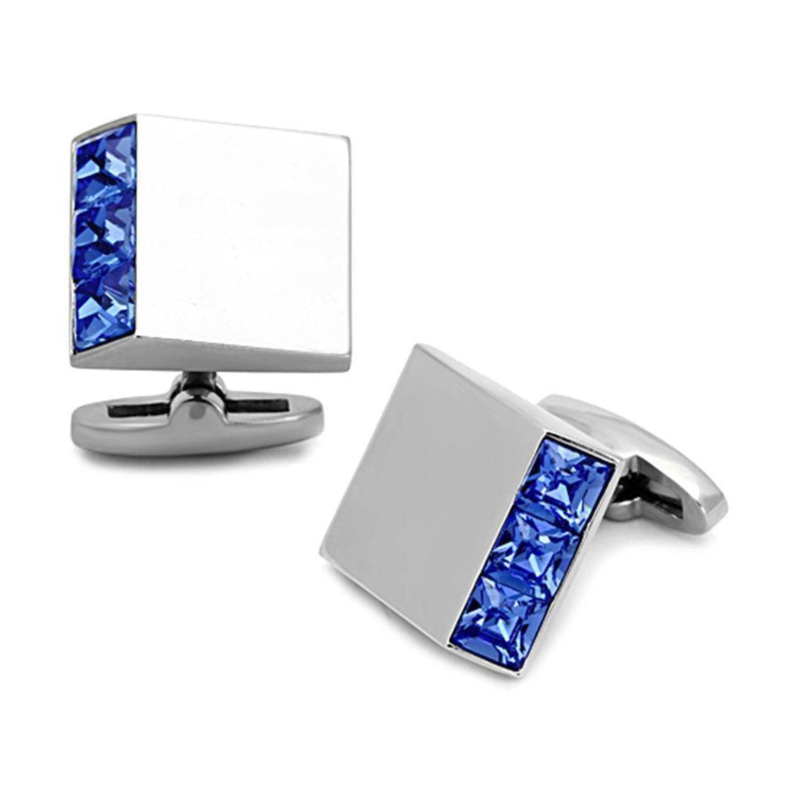 Men's Accessories - Cufflinks Men's Cufflinks - TK1251 - High polished (no plating) Stainless Steel Cufflink with Top Grade Crystal in Sapphire