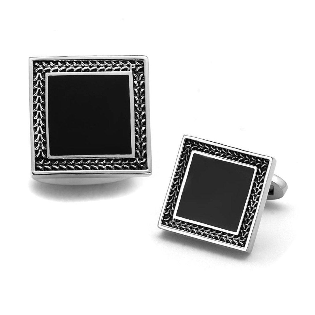 Men's Accessories - Cufflinks Men's Cufflinks - TK1651 - High polished (no plating) Stainless Steel Cufflink with Epoxy in Jet