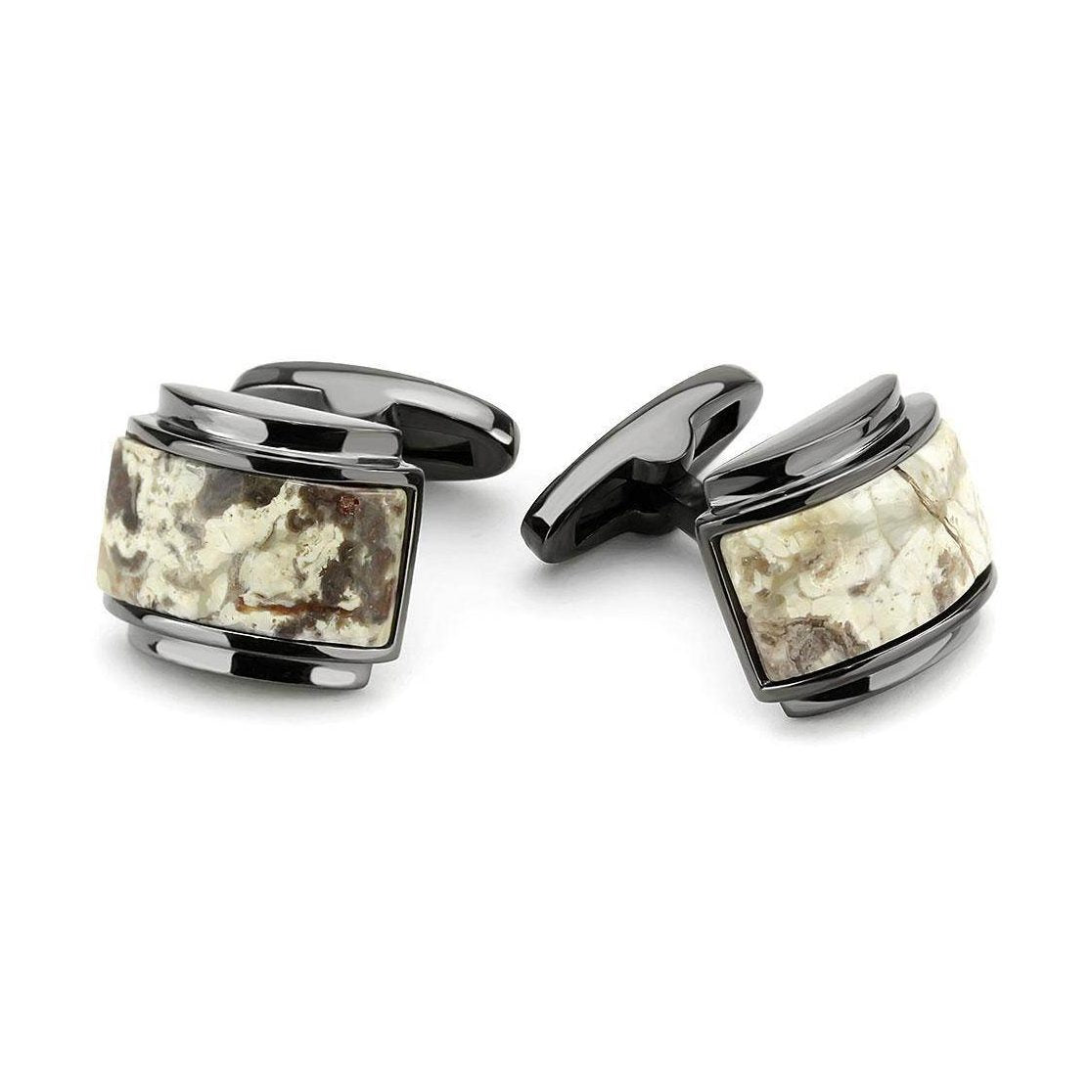 Men's Accessories - Cufflinks Men's Cufflinks - TK3290 - IP Light Black (IP Gun) Stainless Steel Cufflink with Semi-Precious Oligoclase in Animal pattern