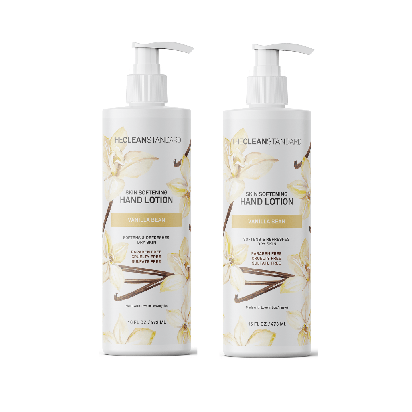 Moisturizing Hand Lotion for Dry Skin and Moisturizer with Shea Butter, Vanilla Extract | Hydrating Non Greasy Hand Cream for Women and Men by THE CLEAN STANDARD | 2 Bottle Set x 16 fl oz with Lotion Pump by Los Angeles Brands