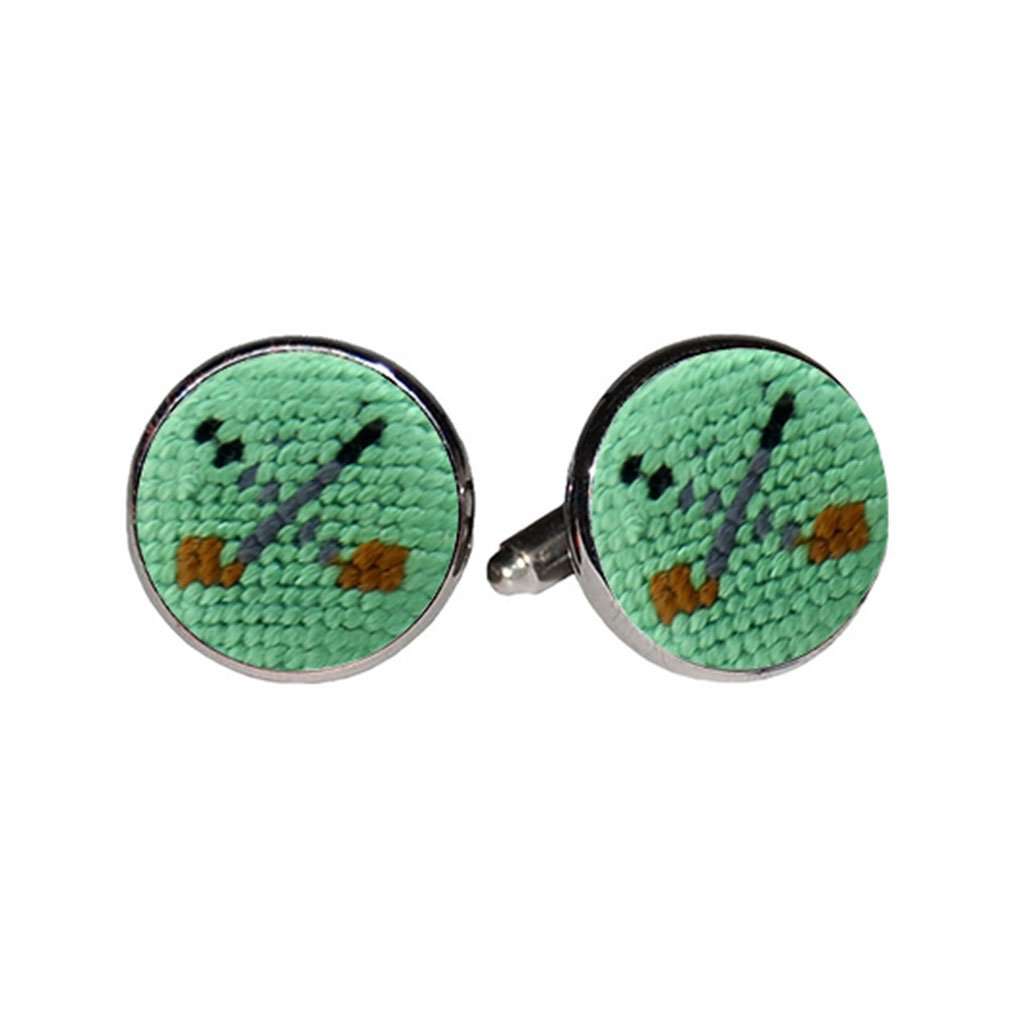 Golf Clubs Needlepoint Cufflinks in Mint by Smathers & Branson