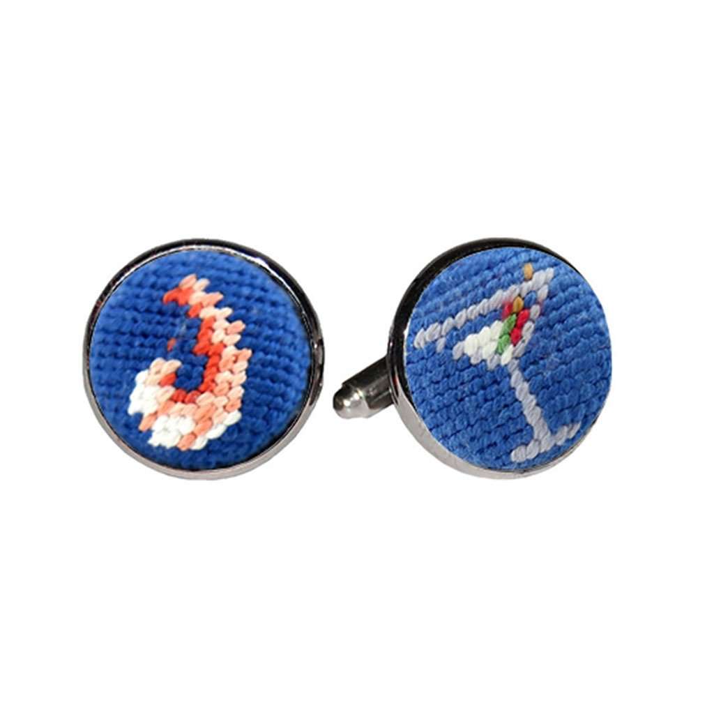 Shrimp Cocktail Needlepoint Cufflinks in Blue by Smathers & Branson