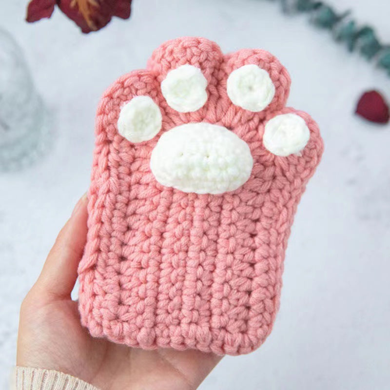 Cat's Paw Gloves Handmade Wool Woven Half Finger Finished Cute Warm Winter Gift For Girlfriend