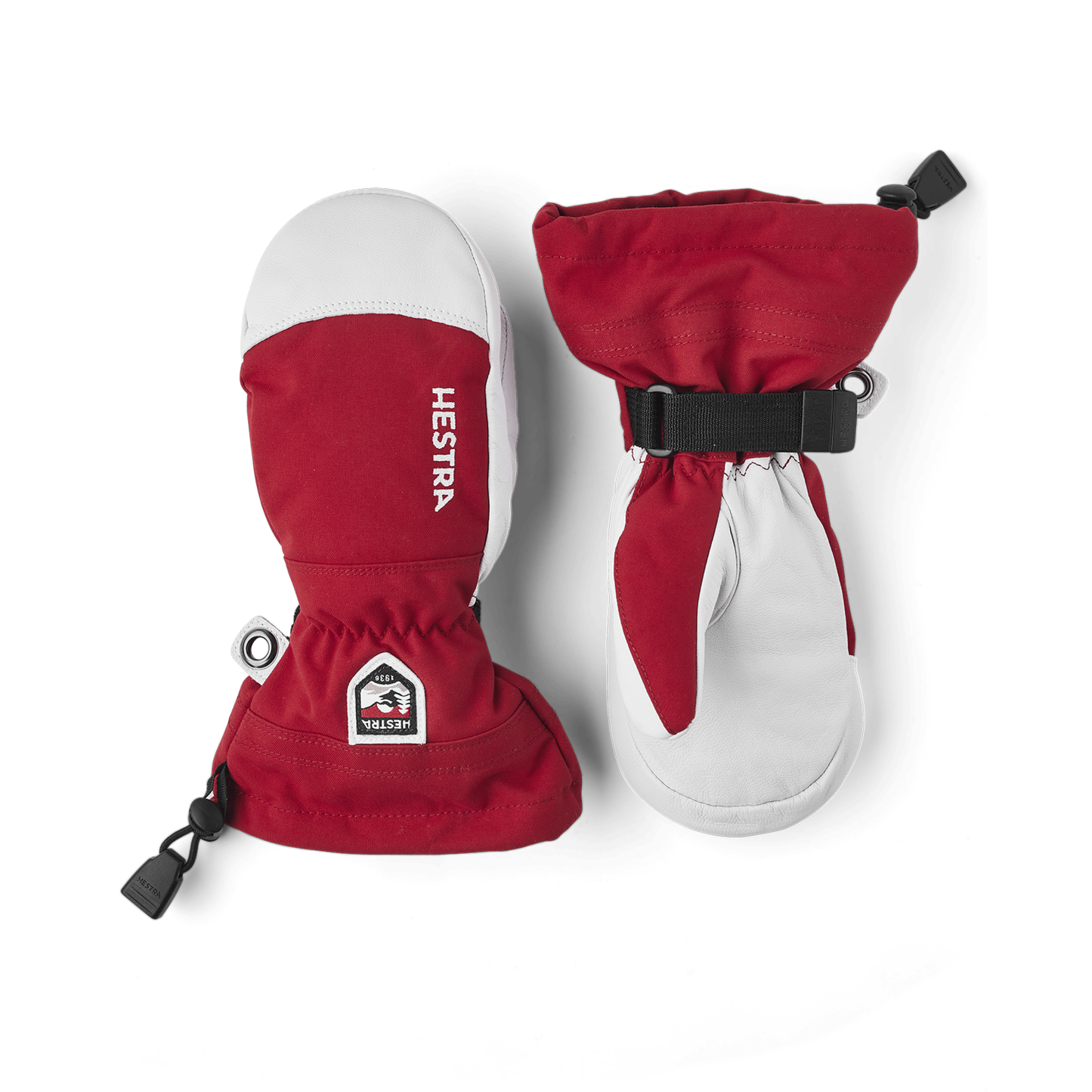 1 Junior Army Leather Heli Ski Mittens  -  3 / Red
