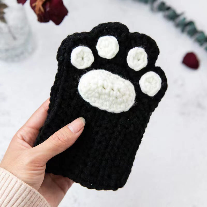 Cat's Paw Gloves Handmade Wool Woven Half Finger Finished Cute Warm Winter Gift For Girlfriend