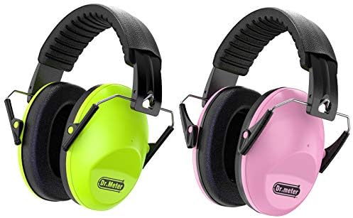 Dr.meter Noise Cancelling Ear Muffs: SNR27.4 Noise Cancelling Headphones for Kids with Adjustable Headband - Kids Ear Protection for Sleeping Mowing and Studying - 2 Packs, Green & Pink