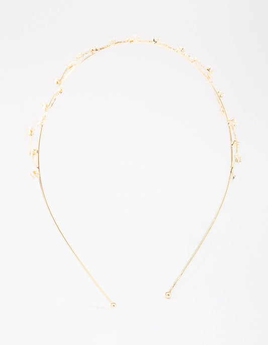 Gold Cubic Zirconia Dainty Vine Headband
