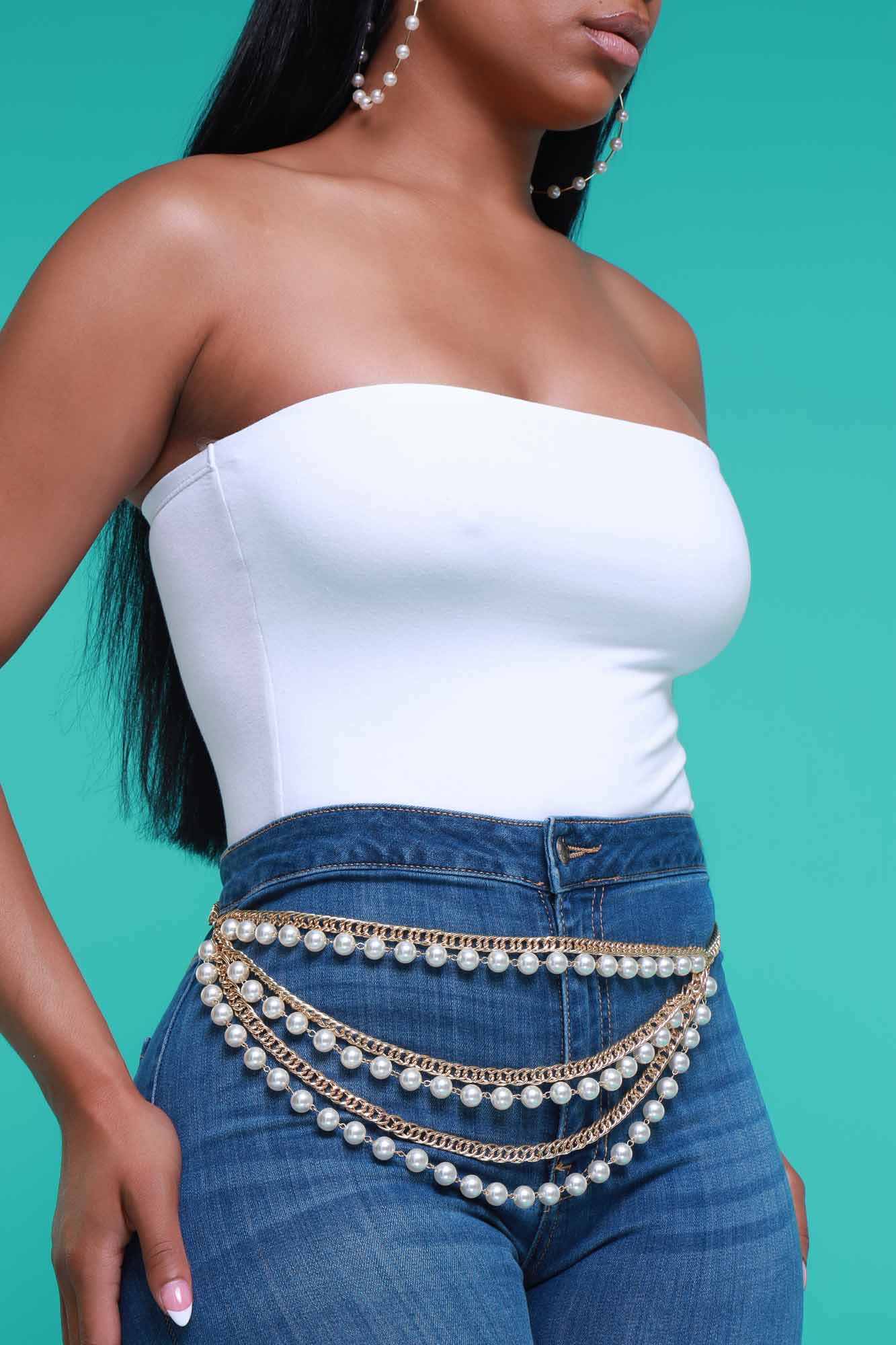 Tears Of Gold Pearl Embellished Belt - Gold