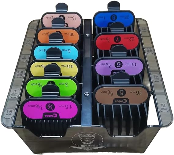 opove Clipper Guard Holder/Storage Case, Save Space & Protect Guards, Universal Hair Clipper Accessories for Barbershops/Salons, and Personal Home Use(10-Grid, Translucent Black)