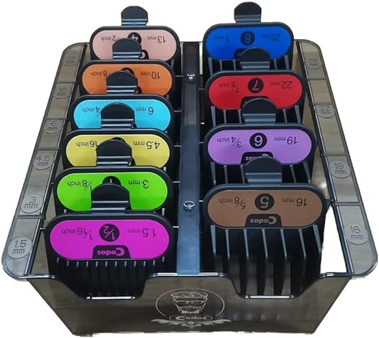 opove Clipper Guard Holder/Storage Case, Save Space & Protect Guards, Universal Hair Clipper Accessories for Barbershops/Salons, and Personal Home Use(10-Grid, Translucent Black)