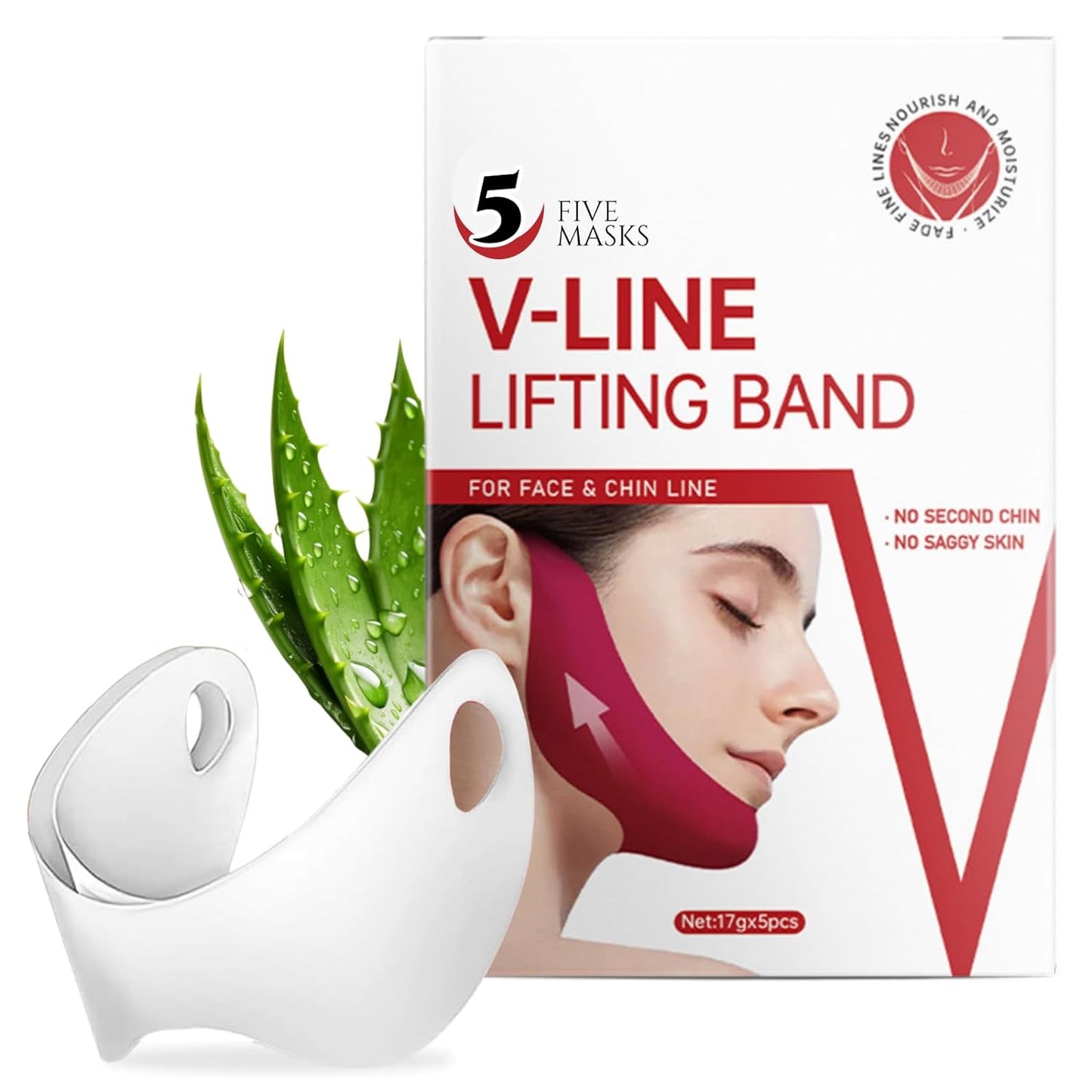 V Line Shaping Face Masks,Toning Hydrogel Collagen Mask with Hyaluronic Acid & Aloe Vera,Neck Lift Tape Face Patch (white)
