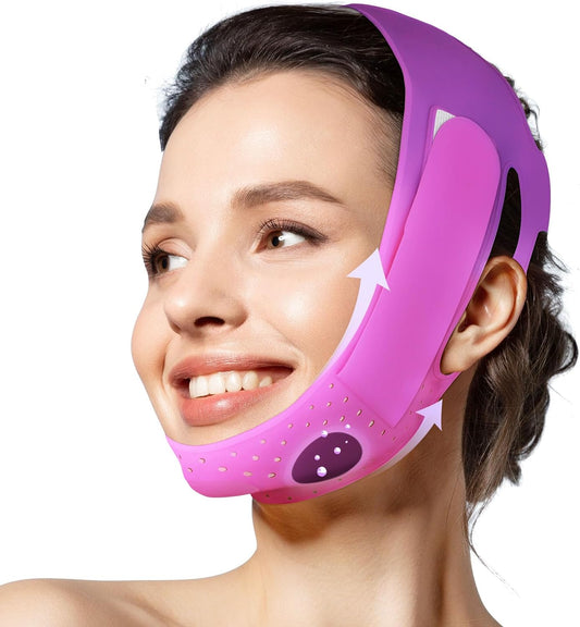 JUSRON V Line Face Tape Face Strap, Soft Silicone Chin Strap for Women and Men 23-27 Inches (Purple)