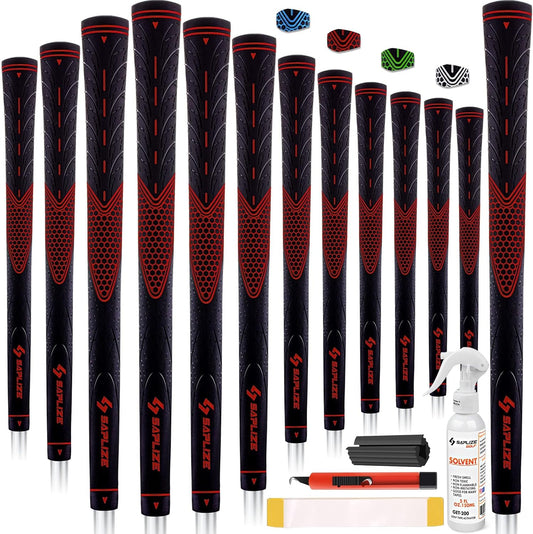 SAPLIZE Classic Rubber Golf Grips 13 Pack, High Feedback, Non-Slip, Choose from 13 Grips with 15 Tapes or 13 Grips with All Kits, Available in Under/Standard/Mid/Jumbo Sizes, CC01 Series