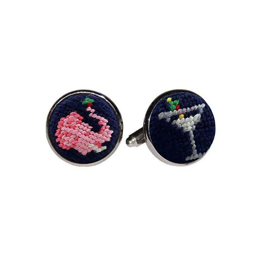 Elephant Martini Needlepoint Cufflinks in Dark Navy by Smathers & Branson