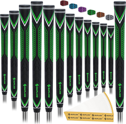 SAPLIZE High-Performance Rubber Golf Grips 13 Pack, High Shock Absorption, Non-Slip, Choose from 13 Grips with 15 Tapes or 13 Grips with All Kits, Available in Standard/Mid/Jumbo Sizes, CC10 Series