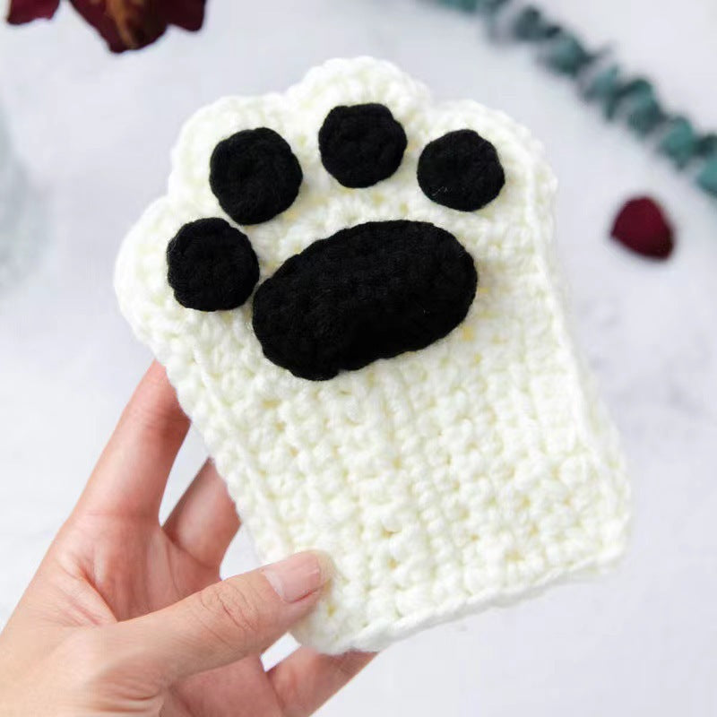 Cat's Paw Gloves Handmade Wool Woven Half Finger Finished Cute Warm Winter Gift For Girlfriend