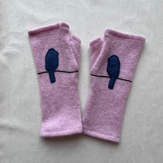 Fingerless Cashmere Gloves "Bird on Wire"