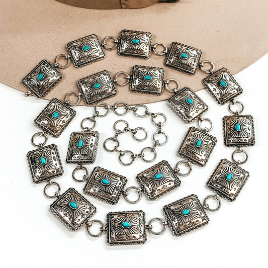 Western Skies Square Concho Belt in Silver Tone