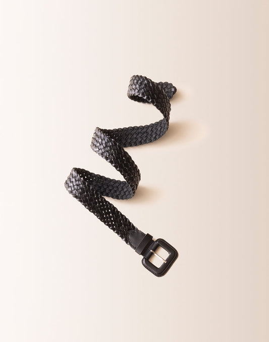 Woven Leather Belt: Black