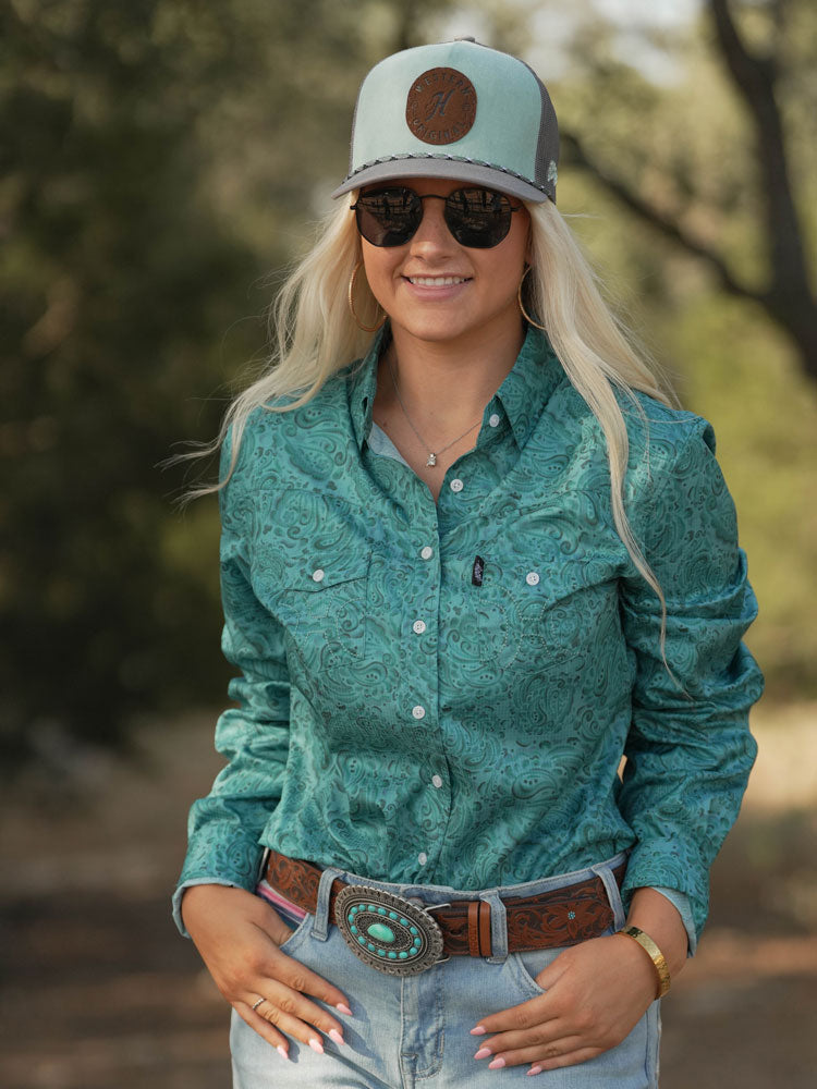 "Medina" Classic Hooey Ladies Belt Brown/Turquoise w/Turquoise Rodeo Buckle