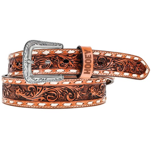 "Tuff" Hand Tooled Floral Filigree Natural / Ivory Belt