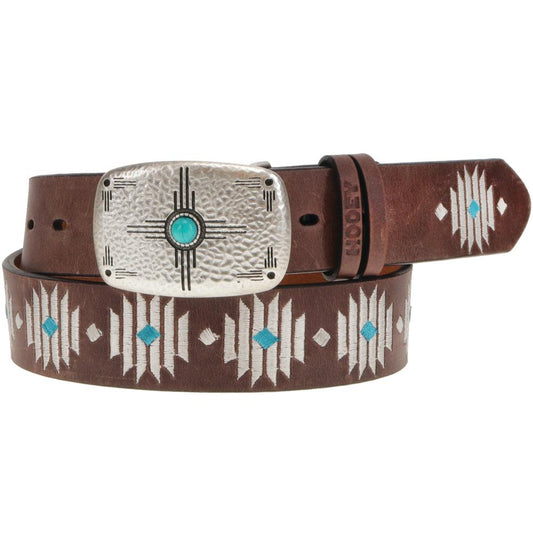 "Blue Diamond" Original Hooey Ladies Belt Brown/Ivory/Turquoise
