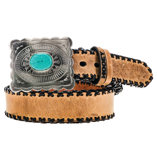 "Aponi" Tan/Black Full Grain Leather Belt